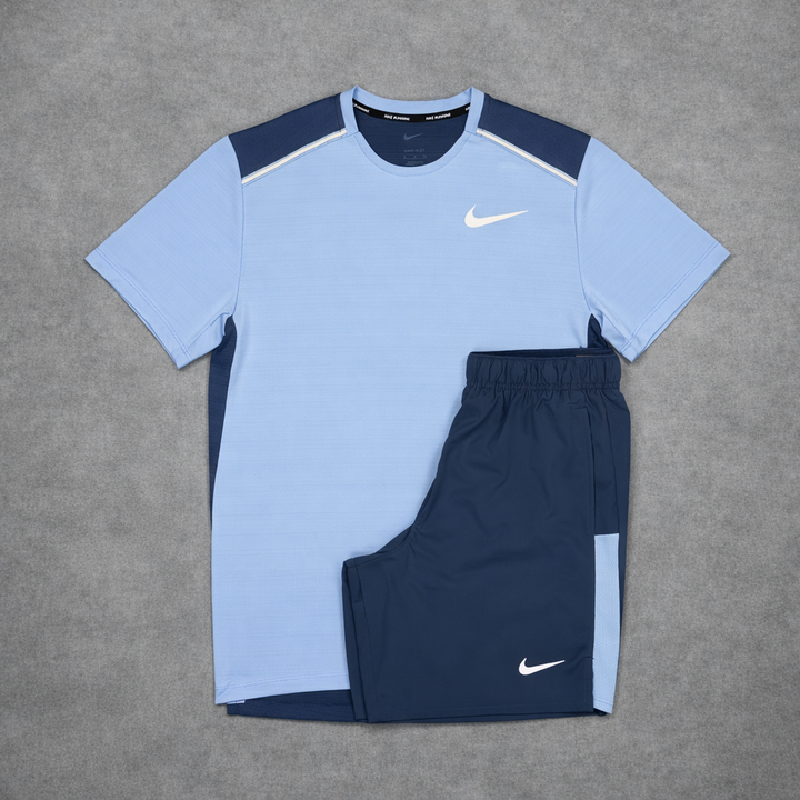 Nike Miler T-Shirt Diffused Blue & Diffused Blue  7” Challenger Short Set